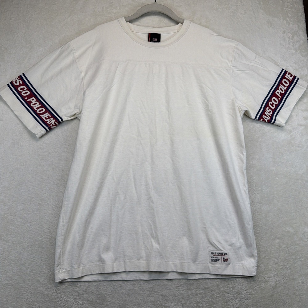 Polo Jeans Co Ralph Lauren Men's M White Logo Sleeve T Shirt Y2K 2000s